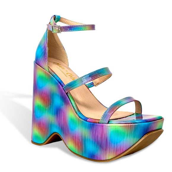 Chase & Chloe Women’s Chunky Flatform Wedge Slide Heeled Sandal - Picture 2 of 4